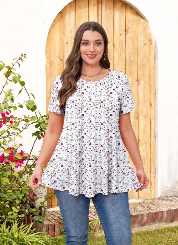 Tunic Tops for Women Plus Size Short Sleeve Crew Neck Swing Flare Loose T-Shirt Blouses to Wear with Leggings