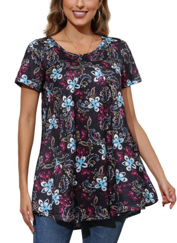 Tunic Tops for Women Plus Size Short Sleeve Crew Neck Swing Flare Loose T-Shirt Blouses to Wear with Leggings - Image 9