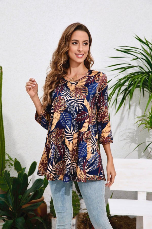 Tunic Tops for Women Plus Size 3/4 Sleeve Crew Neck Swing Flare Loose T-Shirt Blouses to Wear with Leggings - Image 9
