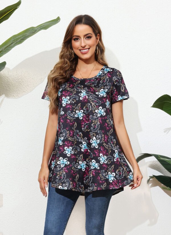 Tunic Tops for Women Plus Size Short Sleeve Crew Neck Swing Flare Loose T-Shirt Blouses to Wear with Leggings - Image 7