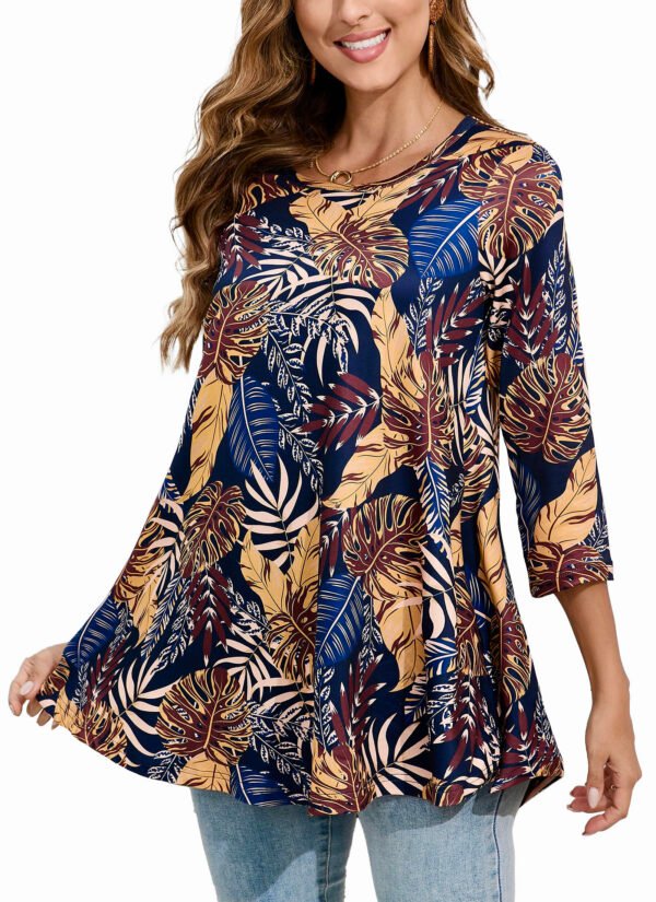 Tunic Tops for Women Plus Size 3/4 Sleeve Crew Neck Swing Flare Loose T-Shirt Blouses to Wear with Leggings - Image 8