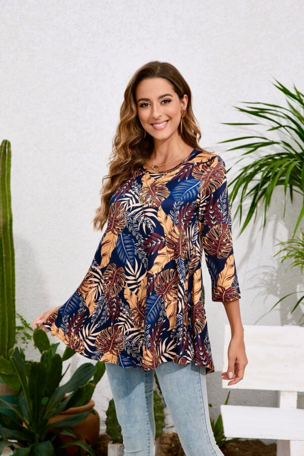 Tunic Tops for Women Plus Size 3/4 Sleeve Crew Neck Swing Flare Loose T-Shirt Blouses to Wear with Leggings - Image 7