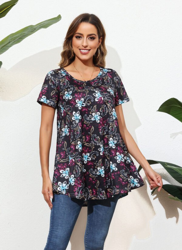 Tunic Tops for Women Plus Size Short Sleeve Crew Neck Swing Flare Loose T-Shirt Blouses to Wear with Leggings - Image 5