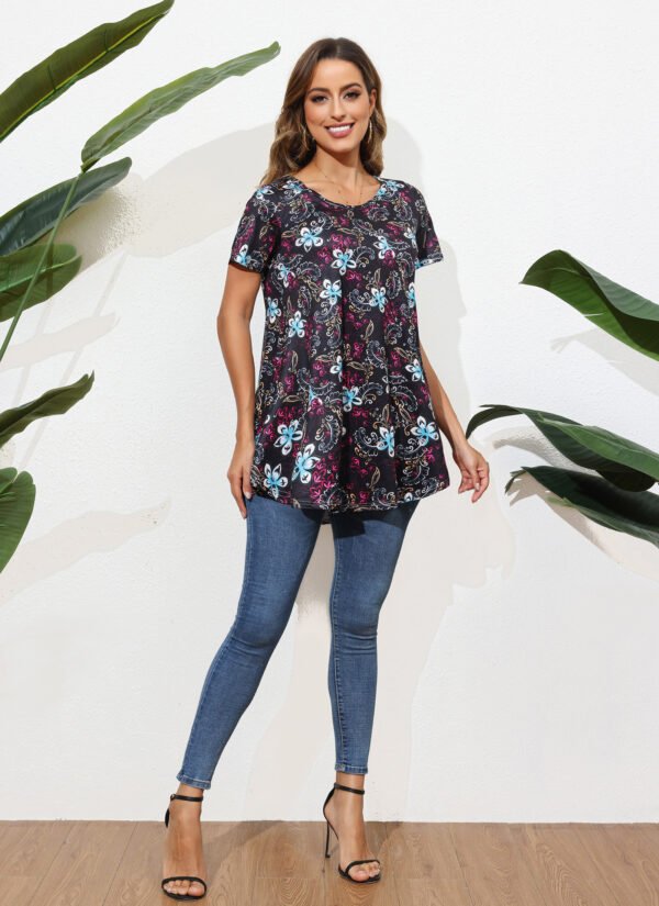 Tunic Tops for Women Plus Size Short Sleeve Crew Neck Swing Flare Loose T-Shirt Blouses to Wear with Leggings - Image 4