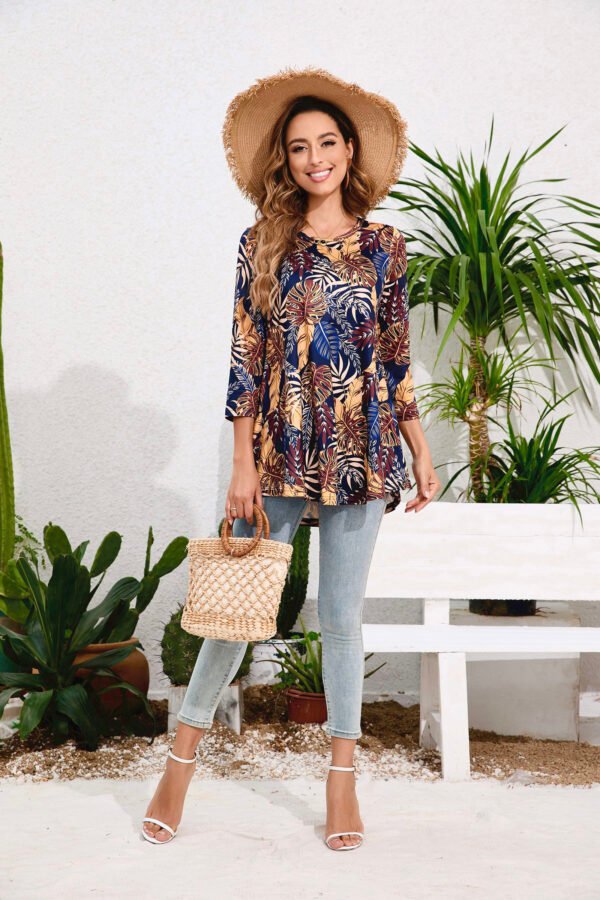 Tunic Tops for Women Plus Size 3/4 Sleeve Crew Neck Swing Flare Loose T-Shirt Blouses to Wear with Leggings - Image 6