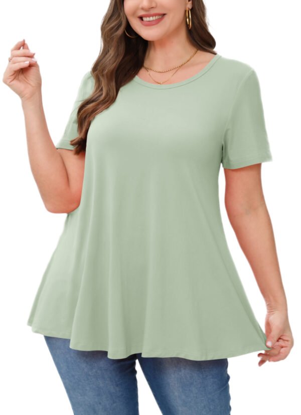 Tunic Tops for Women Plus Size Short Sleeve Crew Neck Swing Flare Loose T-Shirt Blouses to Wear with Leggings - Image 7