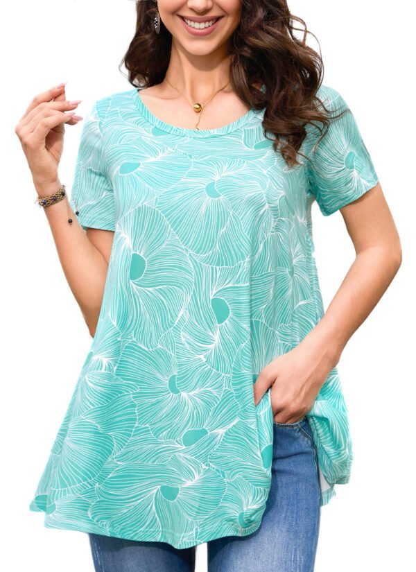 Tunic Tops for Women Plus Size Short Sleeve Crew Neck Swing Flare Loose T-Shirt Blouses to Wear with Leggings - Image 10