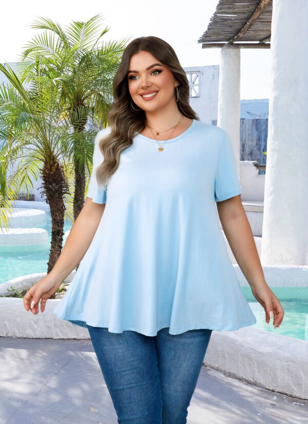 Tunic Tops for Women Plus Size Short Sleeve Crew Neck Swing Flare Loose T-Shirt Blouses to Wear with Leggings - Image 2