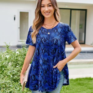 Tunic Tops for Women Plus Size Short Sleeve Crew Neck Swing Flare Loose T-Shirt Blouses to Wear with Leggings