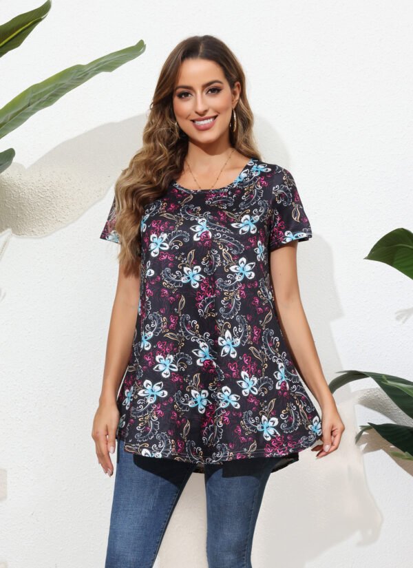 Tunic Tops for Women Plus Size Short Sleeve Crew Neck Swing Flare Loose T-Shirt Blouses to Wear with Leggings - Image 2