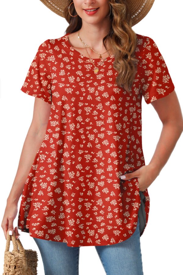 Tunic Tops for Women Plus Size Short Sleeve Crew Neck Swing Flare Loose T-Shirt Blouses to Wear with Leggings - Image 8