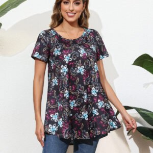 Tunic Tops for Women Plus Size Short Sleeve Crew Neck Swing Flare Loose T-Shirt Blouses to Wear with Leggings
