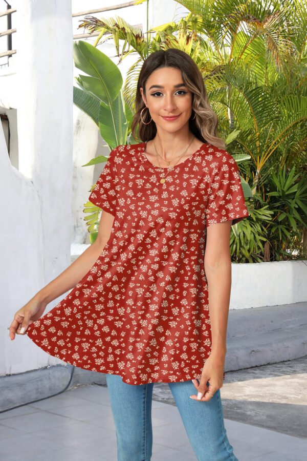 Tunic Tops for Women Plus Size Short Sleeve Crew Neck Swing Flare Loose T-Shirt Blouses to Wear with Leggings - Image 5
