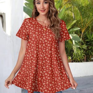 Tunic Tops for Women Plus Size Short Sleeve Crew Neck Swing Flare Loose T-Shirt Blouses to Wear with Leggings