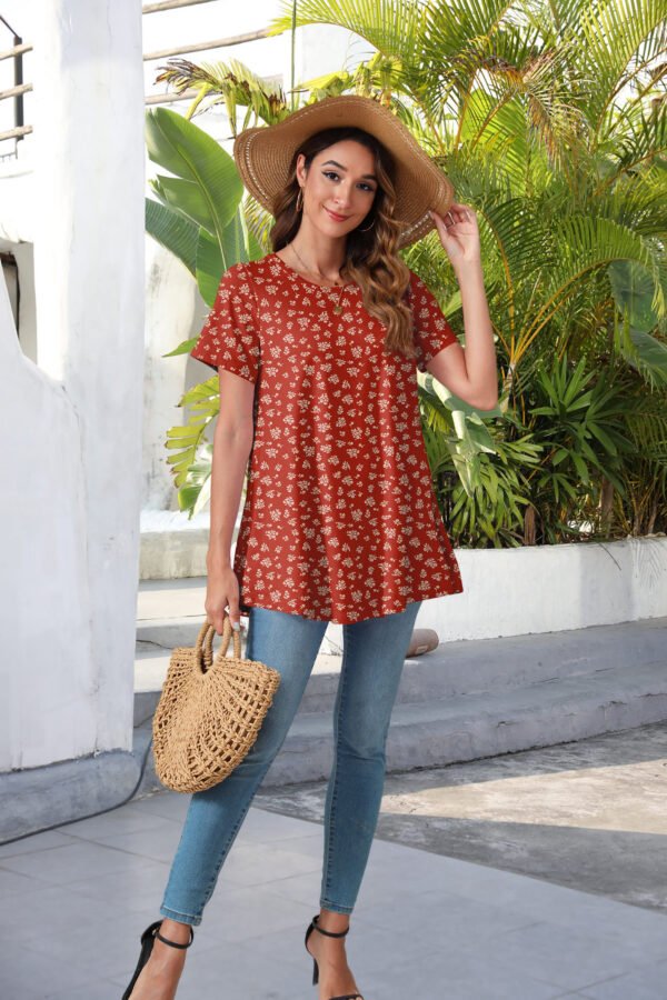 Tunic Tops for Women Plus Size Short Sleeve Crew Neck Swing Flare Loose T-Shirt Blouses to Wear with Leggings - Image 3