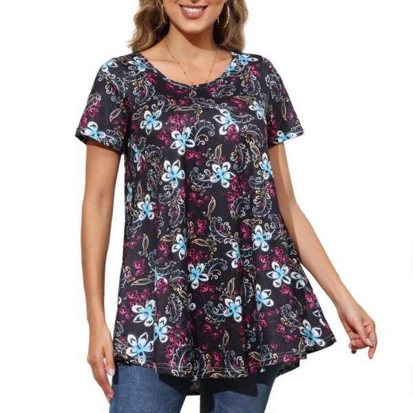 Tunic Tops for Women Plus Size Short Sleeve Crew Neck Swing Flare Loose T-Shirt Blouses to Wear with Leggings - Image 3