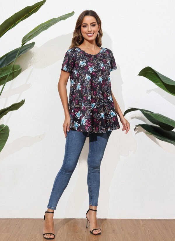 Tunic Tops for Women Plus Size Short Sleeve Crew Neck Swing Flare Loose T-Shirt Blouses to Wear with Leggings - Image 5