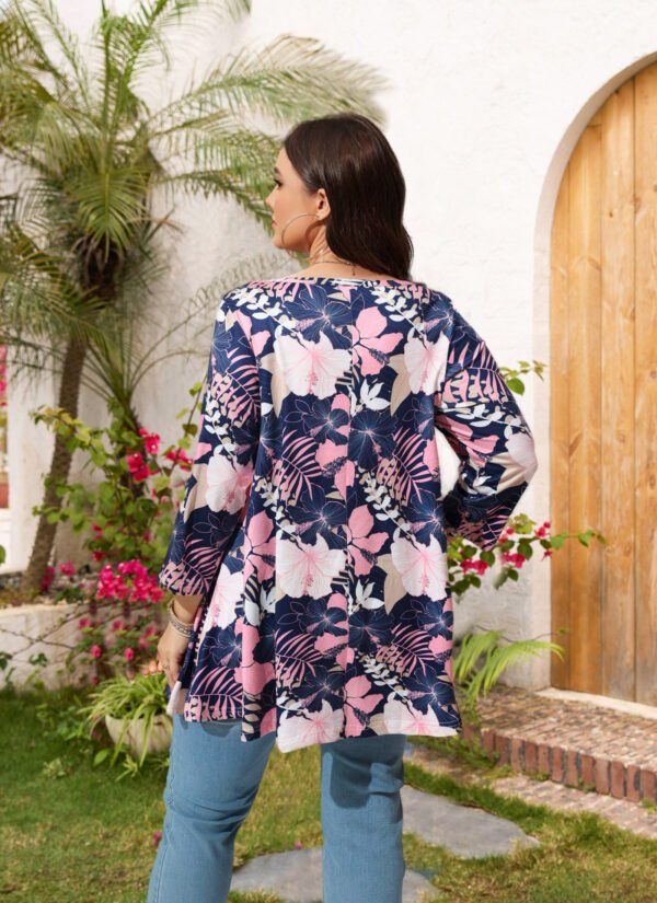 Womens Tunic Tops 3/4 Sleeve Plus Size Crew Neck Swing Flare Loose Fit T-Shirt Blouses to Wear with Leggings - Image 8