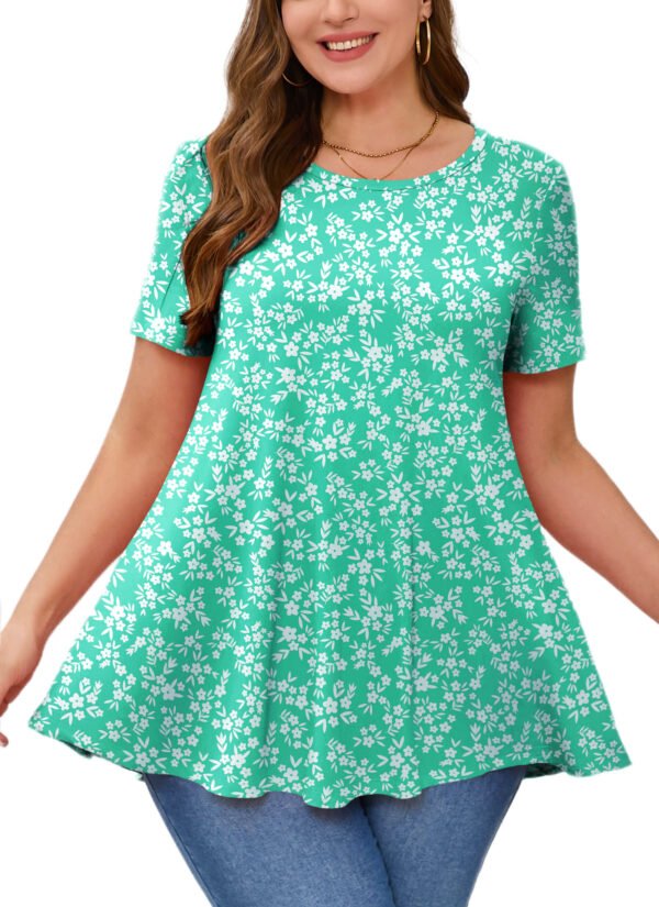 Tunic Tops for Women Plus Size Short Sleeve Crew Neck Swing Flare Loose T-Shirt Blouses to Wear with Leggings - Image 7