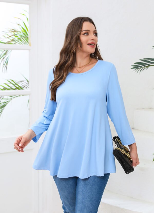 Womens Tunic 3/4 Sleeve Plus Size Tops Crew Neck Swing Flowy Loose Fit T-Shirt Blouses to Wear with Leggings - Image 3