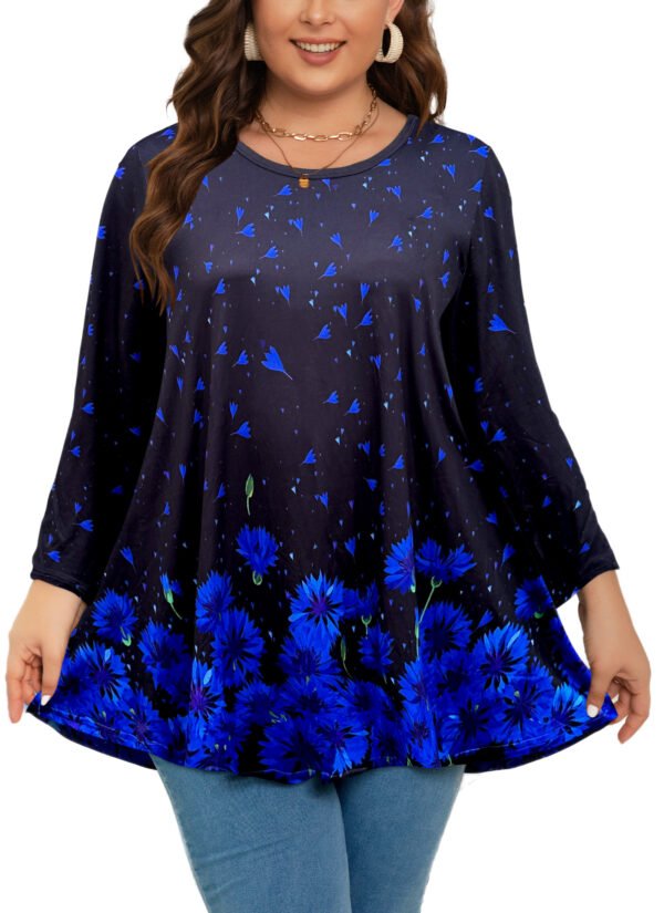 Womens Tunic 3/4 Sleeve Plus Size Tops Crew Neck Swing Flowy Loose Fit T-Shirt Blouses to Wear with Leggings - Image 9