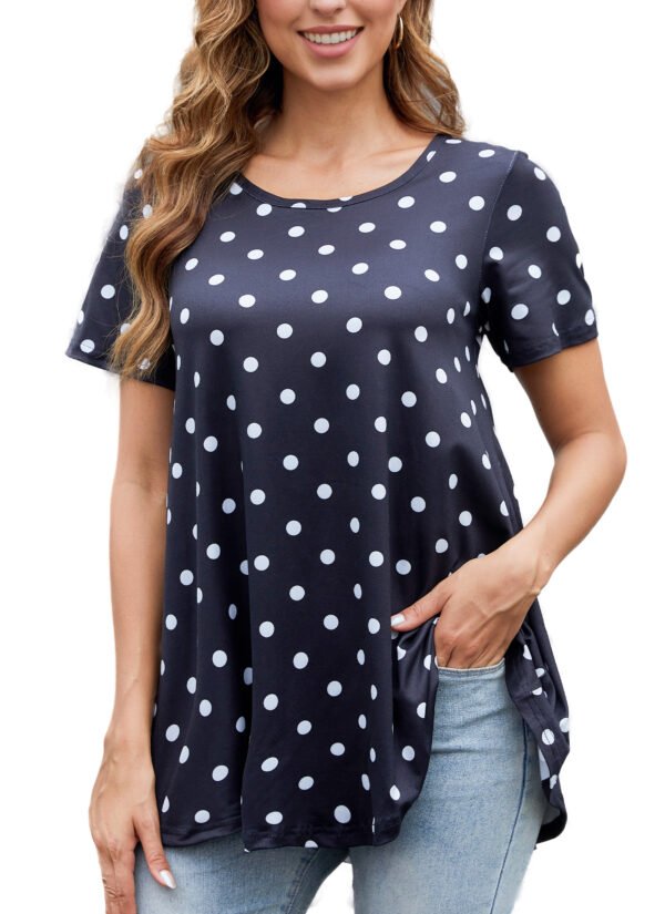 Tunic Tops for Women Plus Size Short Sleeve Crew Neck Swing Flare Loose T-Shirt Blouses to Wear with Leggings - Image 7