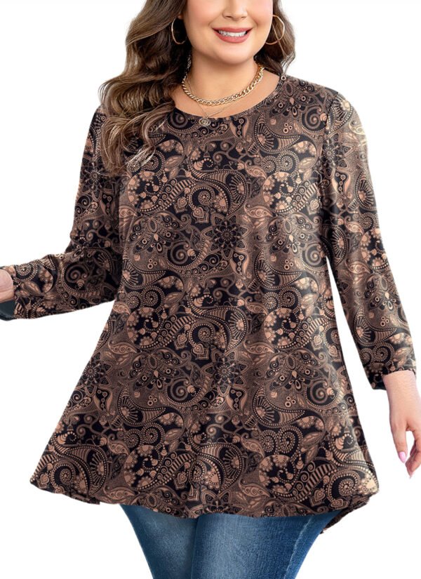 Tunic Tops for Women Plus Size 3/4 Sleeve Crew Neck Swing Flare Loose T-Shirt Blouses to Wear with Leggings - Image 8