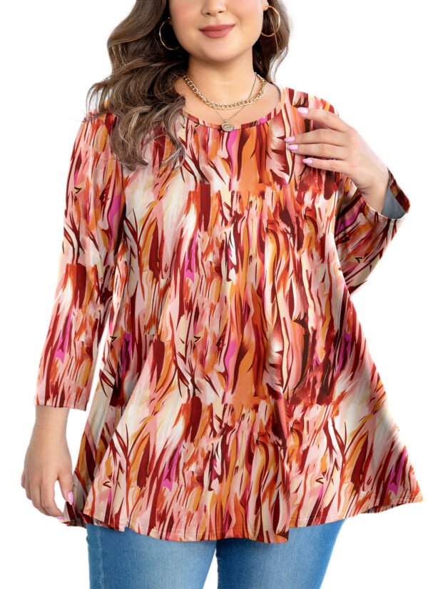 Tunic Tops for Women Plus Size 3/4 Sleeve Crew Neck Swing Flare Loose T-Shirt Blouses to Wear with Leggings - Image 7
