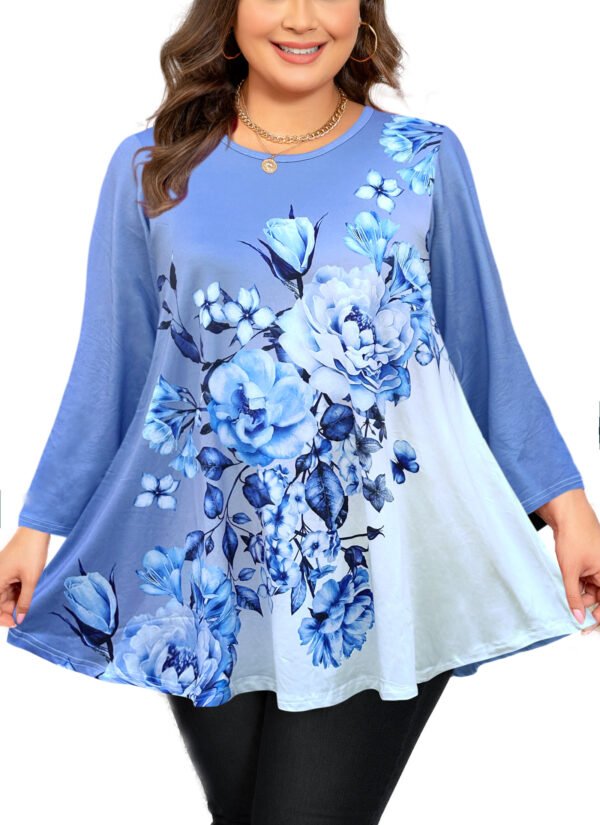 Womens Tunic 3/4 Sleeve Plus Size Tops Crew Neck Swing Flowy Loose Fit T-Shirt Blouses to Wear with Leggings - Image 8
