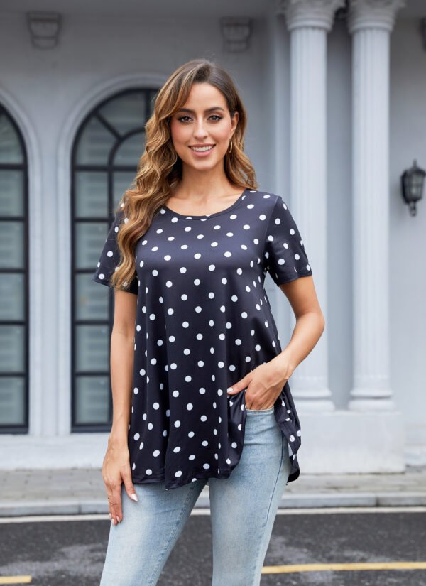 Tunic Tops for Women Plus Size Short Sleeve Crew Neck Swing Flare Loose T-Shirt Blouses to Wear with Leggings - Image 2