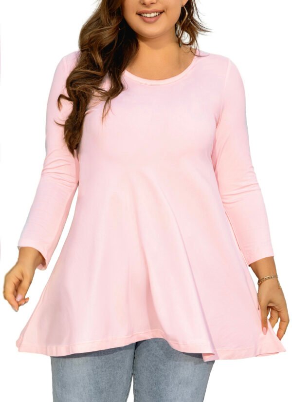 Womens Tunic Tops 3/4 Sleeve Plus Size Crew Neck Swing Flare Loose Fit T-Shirt Blouses to Wear with Leggings - Image 7