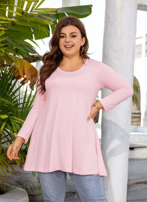 Womens Tunic Tops 3/4 Sleeve Plus Size Crew Neck Swing Flare Loose Fit T-Shirt Blouses to Wear with Leggings - Image 6