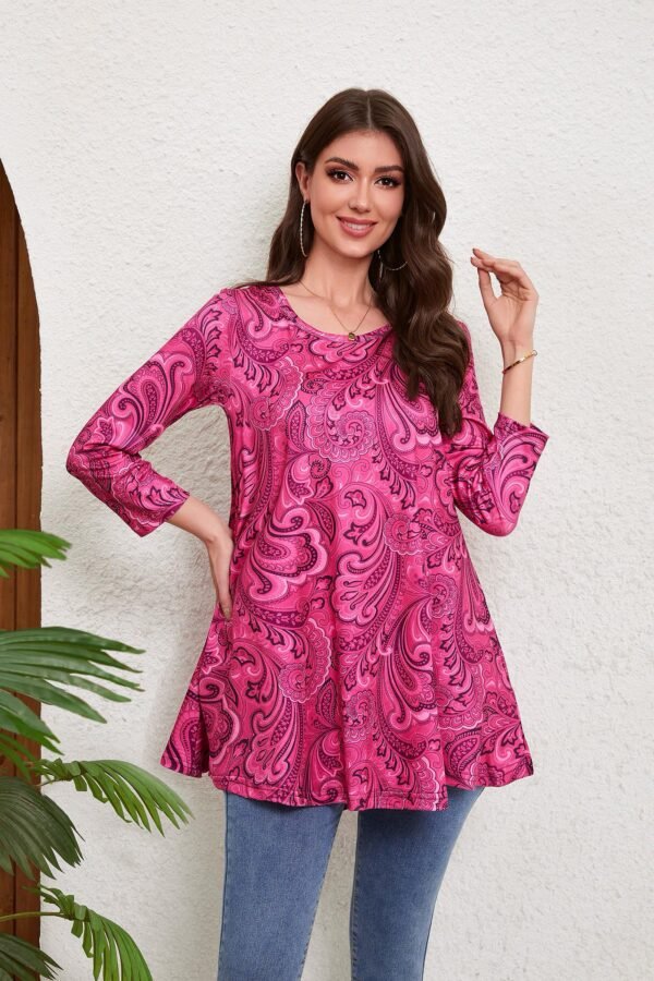 Tunic Tops for Women Plus Size 3/4 Sleeve Crew Neck Swing Flare Loose T-Shirt Blouses to Wear with Leggings - Image 9
