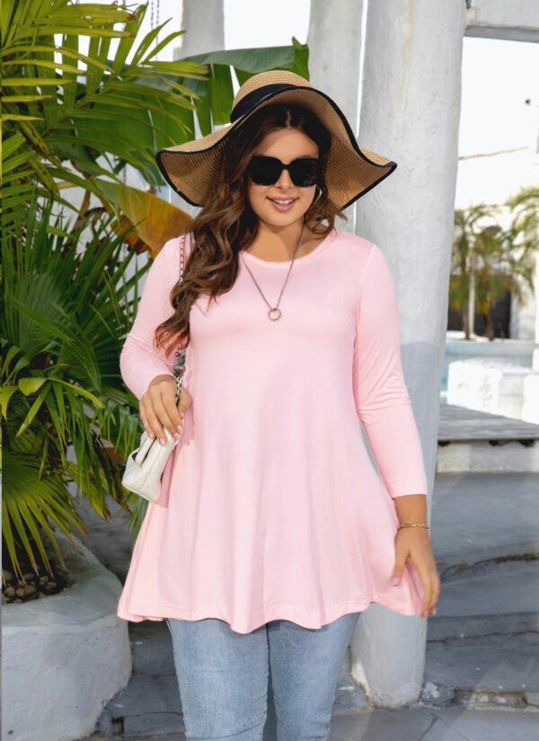 Womens Tunic Tops 3/4 Sleeve Plus Size Crew Neck Swing Flare Loose Fit T-Shirt Blouses to Wear with Leggings - Image 8