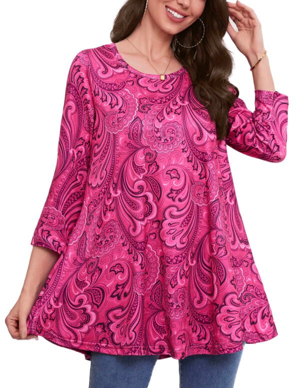 Tunic Tops for Women Plus Size 3/4 Sleeve Crew Neck Swing Flare Loose T-Shirt Blouses to Wear with Leggings - Image 2