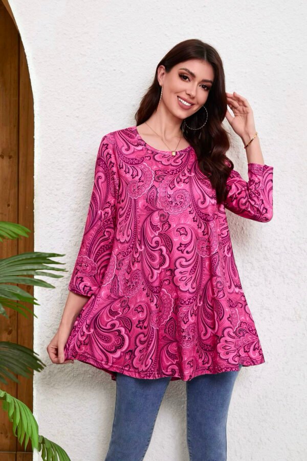 Tunic Tops for Women Plus Size 3/4 Sleeve Crew Neck Swing Flare Loose T-Shirt Blouses to Wear with Leggings - Image 10