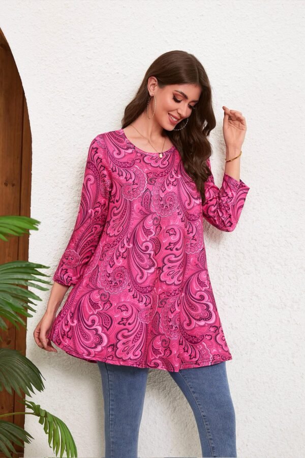 Tunic Tops for Women Plus Size 3/4 Sleeve Crew Neck Swing Flare Loose T-Shirt Blouses to Wear with Leggings - Image 8