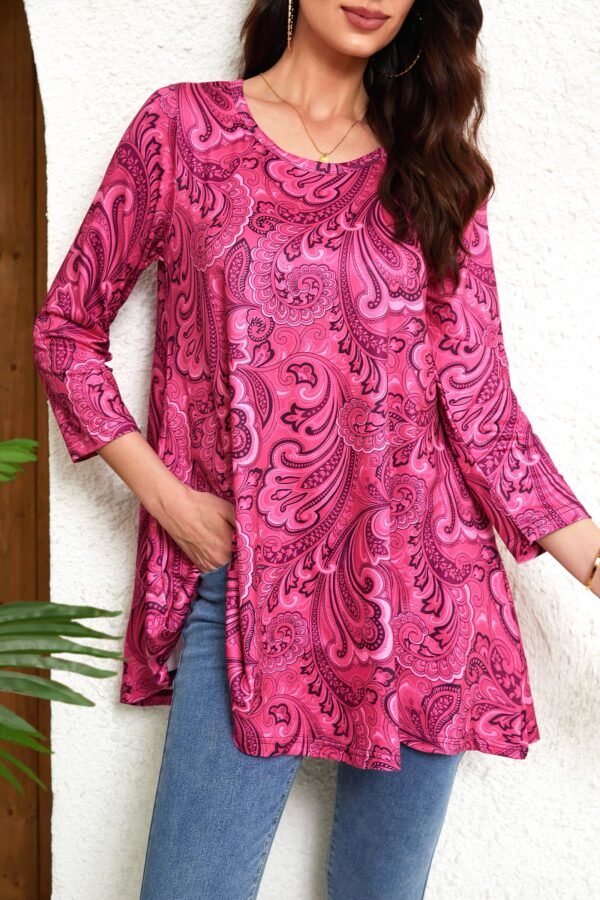Tunic Tops for Women Plus Size 3/4 Sleeve Crew Neck Swing Flare Loose T-Shirt Blouses to Wear with Leggings - Image 6