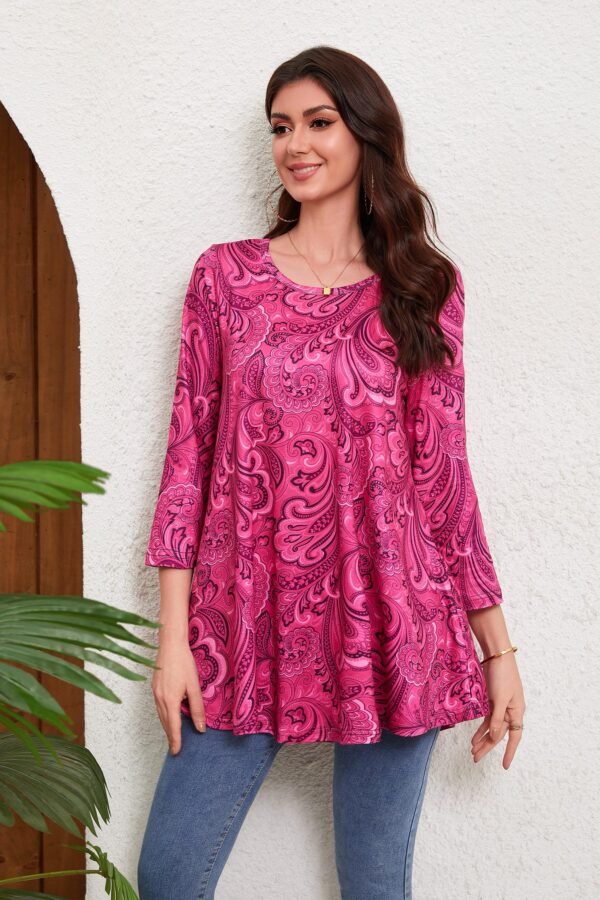 Tunic Tops for Women Plus Size 3/4 Sleeve Crew Neck Swing Flare Loose T-Shirt Blouses to Wear with Leggings - Image 5