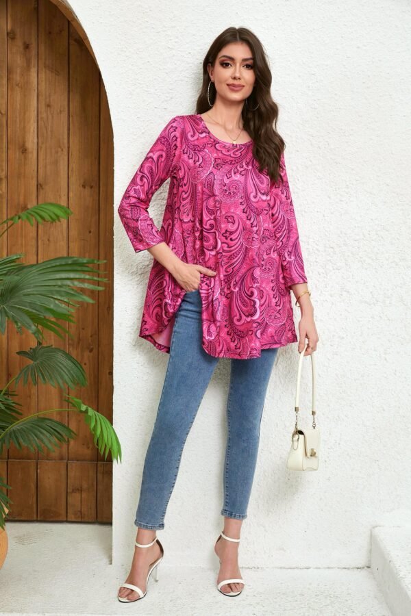 Tunic Tops for Women Plus Size 3/4 Sleeve Crew Neck Swing Flare Loose T-Shirt Blouses to Wear with Leggings - Image 4