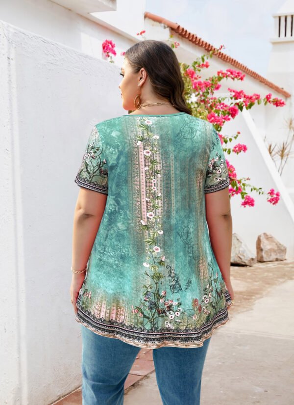 Tunic Tops for Women Plus Size Short Sleeve Crew Neck Swing Flare Loose T-Shirt Blouses to Wear with Leggings - Image 8