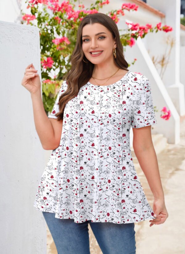 Tunic Tops for Women Plus Size Short Sleeve Crew Neck Swing Flare Loose T-Shirt Blouses to Wear with Leggings - Image 4
