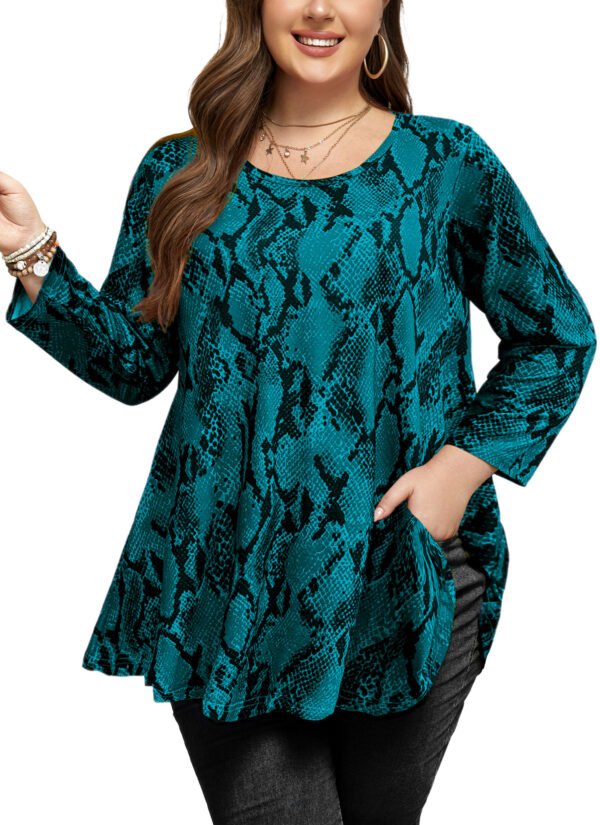 Tunic Tops for Women Plus Size 3/4 Sleeve Crew Neck Swing Flare Loose T-Shirt Blouses to Wear with Leggings - Image 6