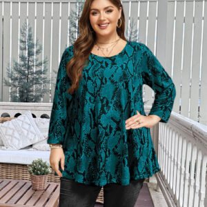 Tunic Tops for Women Plus Size 3/4 Sleeve Crew Neck Swing Flare Loose T-Shirt Blouses to Wear with Leggings