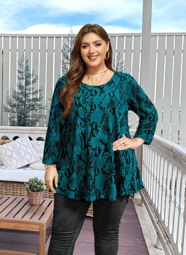 Tunic Tops for Women Plus Size 3/4 Sleeve Crew Neck Swing Flare Loose T-Shirt Blouses to Wear with Leggings