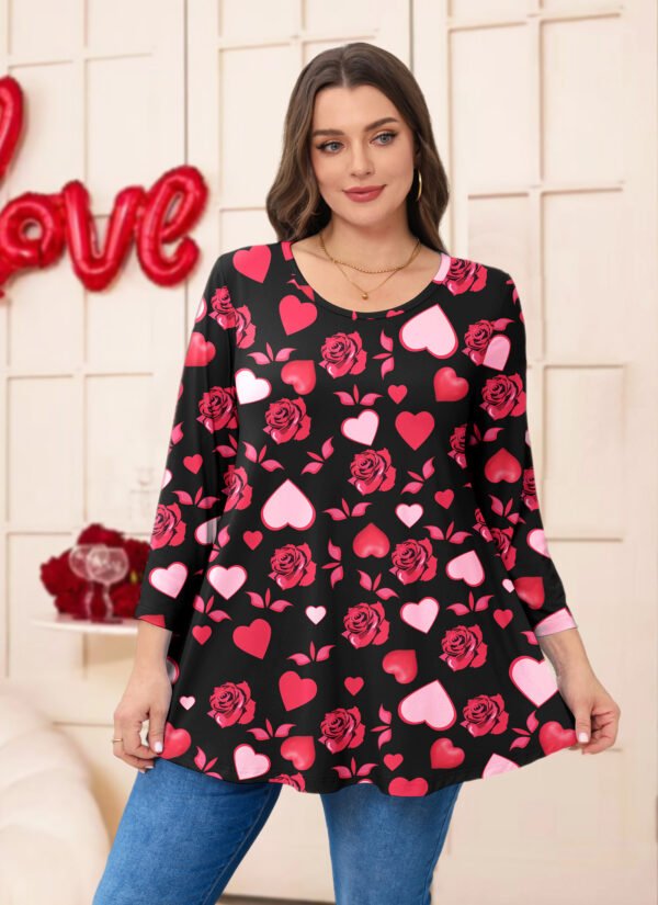 Womens Tunic 3/4 Sleeve Plus Size Tops Crew Neck Swing Flowy Loose Fit T-Shirt Blouses to Wear with Leggings - Image 3