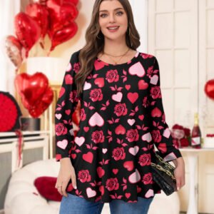 Womens Tunic 3/4 Sleeve Plus Size Tops Crew Neck Swing Flowy Loose Fit T-Shirt Blouses to Wear with Leggings