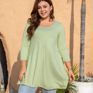 Womens Tunic Tops 3/4 Sleeve Plus Size Crew Neck Swing Flare Loose Fit T-Shirt Blouses to Wear with Leggings