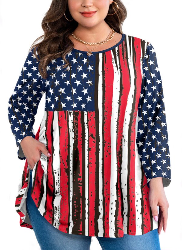 Tunic Tops for Women Plus Size 3/4 Sleeve Crew Neck Swing Flare Loose T-Shirt Blouses to Wear with Leggings - Image 2