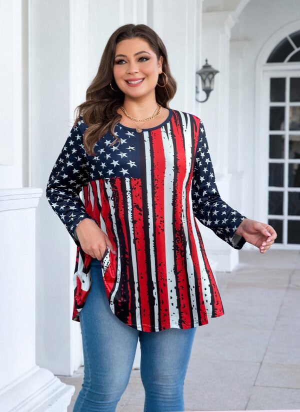 Tunic Tops for Women Plus Size 3/4 Sleeve Crew Neck Swing Flare Loose T-Shirt Blouses to Wear with Leggings - Image 3